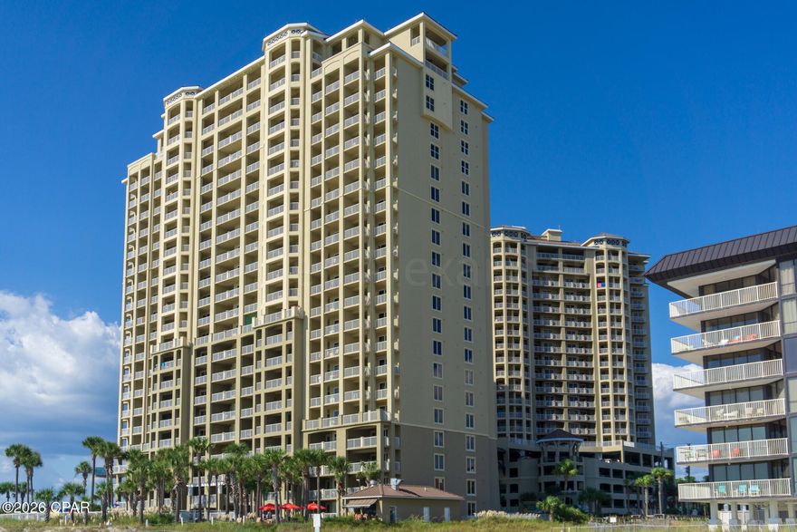Grand Panama is a premier building sitting on the gulf.  The amenities include beach side pool as well as a rooftop pool on top of parking garage.  Owners lounge as well as seasonal snack bars.  Building has 5 floor parking garage under tower 2 with a flyover pedestrian bridge.  Inside the unit you will find two bedrooms, two full baths, and a hallway bunk area.  The balcony is deep and provides abundant space to enjoy the views of emerald waters and pier in the distance.  Convenient location allows easy access to all PCB has to offer with Edgewater shopping center a short walk away.