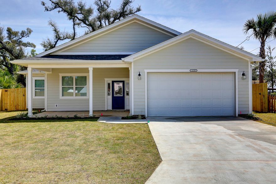 Open concept 3 bd/2 ba NEW CONSTRUCTION with flex space dining/office/bedroom. 10 YEAR HOME WARRANTY! State of the art kitchen with Black Stainless appliances, solid surface countertops and functional island design. 10 foot ceilings throughout give the home a stately feel with many upgrades like oversized laundry room, his and her master closets and oversized separate tub and shower in the master. Split bedroom floor plan is great for privacy and efficient use of space. Fresh landscaping, irrigation and privacy fence. VIRTUAL TOUR! 5 miles to the gate at Tyndall Air Force Base and walking distance to East Bay and Pratt Bayou.