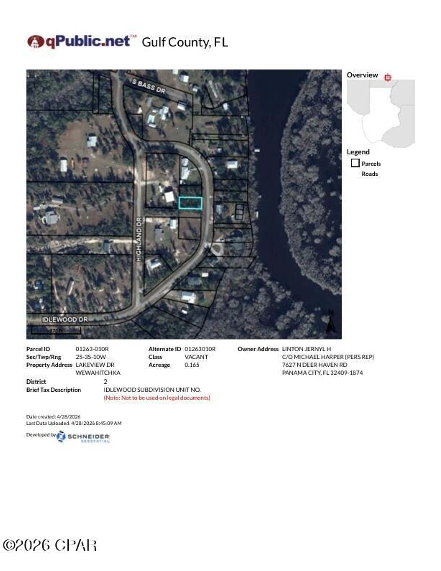This vacant lot is is located right across the street from the Dead Lakes. This property is not in a flood zone. Mobile homes welcome. This lot is 60' x 120 '  Your only limitation is your imagination !