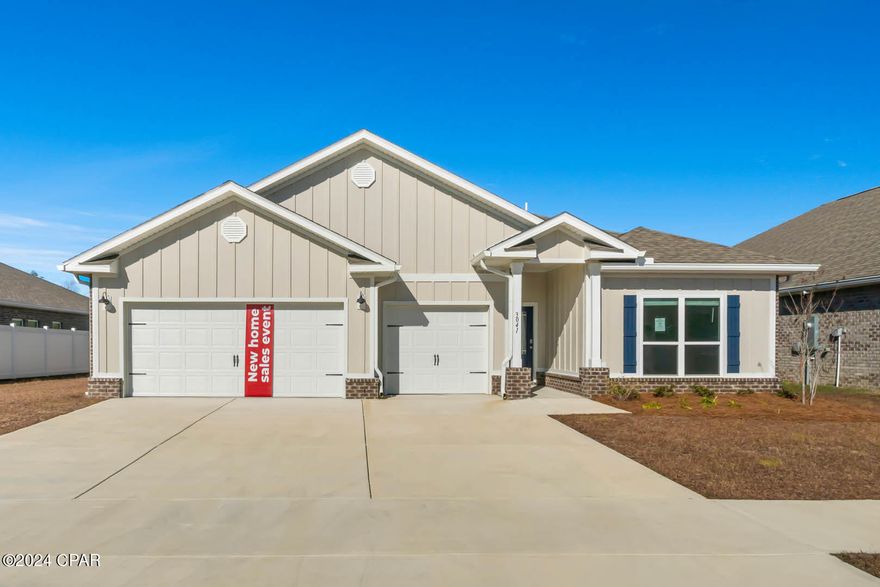 The Camden is a spacious one-story floor plan with an appointed dining room, a large Bonus room that can be used as a dining room, home office, study, media, playroom or a mancave!

The home has 4 bedrooms, 3 full bathrooms, half bath for your Guests and a 3-car garage, giving you plenty of space for parking the 3rd car/motorcycle or a golf cart. This is a nice Split floor plan. Just off the foyer, you will find two bedrooms with a shared jack-n-jill bathroom, double sink vanity and shower/tub combo.
The home has 9' ceiling throughout the house with lovely trey ceilings in the dining room, large living room, the Bonus room and bedroom 1 (the Main Bedroom). 
The home's kitchen and living room area that has a nice Open Concept, with the center kitchen island with a sink, which is very convenient for watching TV and entertaining your guests while cooking. 
The kitchen has an upgraded Gourmet kitchen, meaning it comes with a separate stainless-steel cooktop/wall oven/ wall microwave/hood vent and a dishwasher. There is also a large walk-in Corner Pantry and you have cabinets on both sides of the kitchen island for extra storage as well. 
Main Bathroom features a double vanity, walk-in closet, a separate Garden tub and a separate Shower with a Glass door. There is also a Window in the Main Bathroom, giving you plenty of natural light!
All countertops in the kitchen and bathrooms are granite, flooring in all the main and wet areas is the Luxury Vinyl Plank and there is carpet in all bedrooms. 

LOT:
This home already comes with Gutters, Irrigation System and 6-foot Privacy Fence. 
The Lot is 0.169 of an acre with 60' in Frontage and 123' in Depth, giving you around 26.5' of the Back yard. 
The driveway is large, considering it is a 3-car Garage home, giving you plenty of parking space. 
Sod is done for the whole lot, front, back and sides, also with some nice landscaping with shrubs upfront. 

AREA:
Hodges Bayou community is located off of HWY 77A (also called HWY 2321), which is conveniently located between 2 major Highways 231 that can lead you to Panama City, Bayou George, Callaway, Youngstown, Fountain, Cottondale and Marianna, and HWY 77, which can lead you to Lynn Haven, Panama City, Panama City Beach, and also Vicksburg, Sunny Hills, Econfina Creek, and Chipley. 
Main grocery stores are just 11 minutes' drive (4.3 miles), however there are also plenty of convenient stores within 4 minutes' drive as well. Northwest Florida Beaches International Airport is just around 19 minutes' drive (15 miles), 20 minutes (12 miles) to Downtown Panama City, 18 minutes' drive (10 miles) to Gulf Coast Medical Center, 25 minutes' drive (11 Miles) to Sacred Heart, 30 minutes' drive (12 miles) to Tyndall Air Force Base,  
Panama City Beach is just around 35 minutes' drive, Econfina Creek is just around 30 minutes' drive, however there is a public Boat Ramp with a little local Beach rest area with picnic tables and a playground right off of HWY 77A, which is just 1 minute drive! The community itself has its own Playground area for your kids, which is conveniently located further away from the main Highway. 
Lynn Haven Bayou Park and Preserve is located just around 3 miles away, that has gorgeous nature trails, playground areas and a nice beach as well!