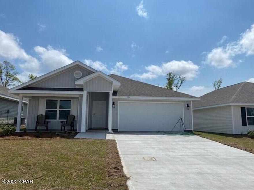 Welcome to Brighton Oaks! Only minutes from the doorsteps of Brighton Oaks, you'll find Zollie Young Park, Zollie Young Dog Park, and the Lynn Haven Sports Complex. The Cali plan is a beautiful 4 bed, 2, bath, 2 car garage home. As you enter this Cali, you will find quality paint with orange peel textured walls and traditional 8' ceilings. Vinyl flooring is throughout all common areas of the home, with carpet in all bedrooms. The kitchen has a center island, a pantry, beautiful stained cabinetry and durable laminate countertops. Bedroom 1 features a private bath with a large walk-in closet, dual sink vanity, and a separate shower/tub combo. This home comes standard with a Smart Home Technology package which includes a KwikSet keyless entry, Skybell doorbell, automated front porch lighting, an Echo Dot device, and Quolsys touch panel which can be integrated to control your lighting, thermostat, front door and so much more.

This home is being constructed with the Zip Sheathing system, providing greater protection than a traditional housewrap from damages due to wind, rain, and extreme weather. A builder 10-year structural warranty is also included.

Pictures may be of similar, but not necessarily of subject property, including exterior and interior colors.