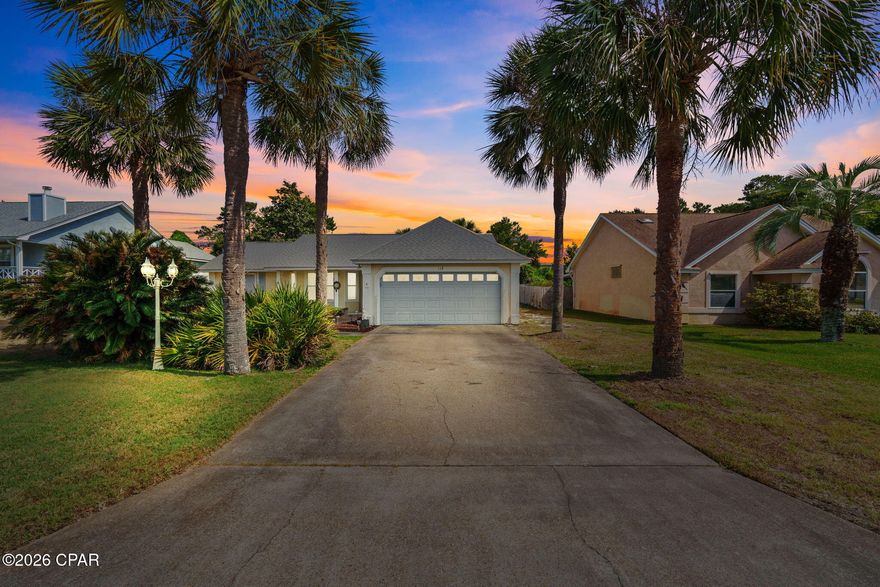 Welcome to your slice of paradise on the desirable west end of Panama City Beach! This  3-bedroom, 2-bath home sits S of Hwy 98 on a rare .25 acre lot, a short stroll to one of Bay County's quietest beach access. Offering the perfect blend of comfort, convenience, and coastal charm with NO HOA and short term rentals approved. Step inside to a thoughtfully designed split floor plan, providing privacy for the spacious primary suite, complete with an en suite bathroom and a generous walk-in closet. The additional bedrooms are well-sized and ideal for family, guests, or even a home office. Enjoy peace of mind with major updates already taken care of--new HVAC, water heater, and roof all installed in 2022. The home also features a screened-in back patio, perfect for relaxing mornings with coffee or unwinding in the evening while enjoying the Florida breeze--without the bugs. Located just minutes from the sugar-white sands and emerald waters, as well as dining, shopping, and entertainment, this home is ideal as a primary residence, vacation getaway, or investment opportunity. All measurements are approximate. Don't miss your chance to own a home in one of the most sought-after areas of Panama City Beach!