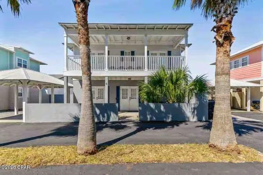 Coming Soon!

Perfectly positioned in the heart of Panama City Beach, this charming two-bedroom, three full-bath coastal retreat offers the ideal blend of comfort, convenience, and relaxed beachside living. Located just one block from the Gulf, this home provides easy access to the sugar-white sands and emerald waters via Beach Access 20, located straight down the street.

The main living level welcomes you with an open-concept floor plan designed for effortless entertaining and everyday coastal comfort. Durable tile flooring allows for easy maintenance after sun-filled beach days, while the inviting fireplace creates a warm and cozy atmosphere for cooler coastal evenings. The kitchen is thoughtfully designed with abundant cabinet and pantry storage, along with a breakfast bar that seamlessly connects the kitchen to the living and dining spaces.

Upstairs, both spacious bedrooms feature private en-suite bathrooms and direct access to private balconies, creating peaceful retreats perfect for enjoying morning coffee, evening sunsets, and refreshing Gulf breezes. The balcony spaces extend the living area outdoors and provide a true coastal lifestyle experience.

Step outside to enjoy the convenient outdoor shower, ideal for rinsing off sand after a day at the beach and take advantage of the community pool located just steps from the front door, offering an additional place to relax and unwind.

Whether you are searching for a primary residence, second home, or investment opportunity, this property offers exceptional proximity to the beach along with easy access to local dining, shopping, and entertainment that make Panama City Beach such a highly desirable destination.

Buyer to verify all information if deemed important.