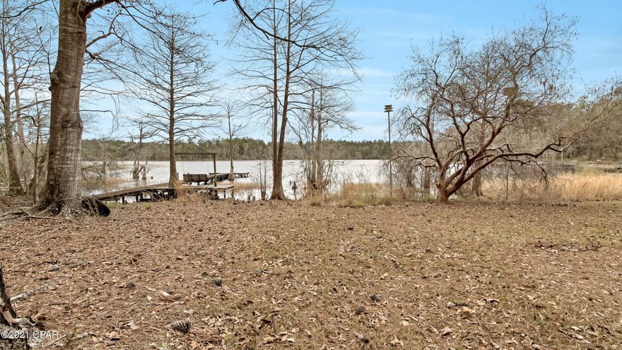 Fish Camp Living! This home is ready to move in, remodeled, and has many extras! Over 1000 sq ft living space, with large covered porch facing the lake. Large Pole Barn for vehicle storage and a fish cleaning station. On the lake sits a swing on the private dock. There are many boat ramps in the area and river access nearby.