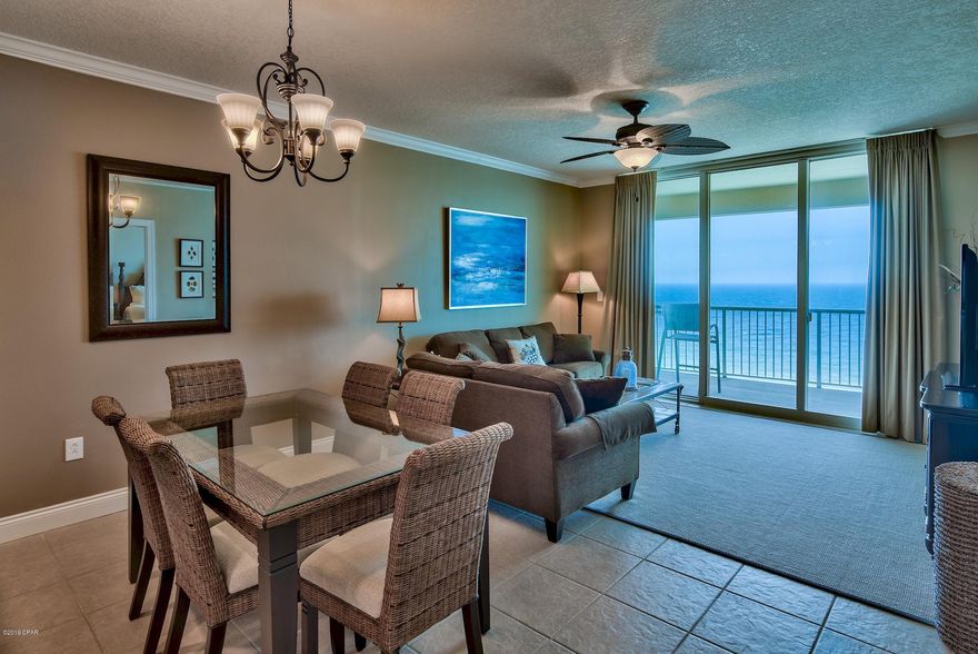Looking for the perfect beachfront unit on the Emerald Coast? Take a look at Palazzo Unit #1302, a fantastic 3-bedroom, 3-bath unit with a Gulf front master bedroom, expansive balcony and open floor plan. With four floors of underground garage, this is 17th floor elevation for amazing panoramic views of the Emerald Coast. The floor to ceiling sliding glass doors & windows enhance the Gulf views even more. Access a spacious 246 sq. ft. balcony from the living area and master bedroom, which is the perfect place to relax, dine or entertain. Interior offers a welcoming coastal feel and is very well maintained. The open floor plan and raised ceilings allow the unit to feel very spacious. Crown molding is a beautiful detail for the main living areas and master. Sold fully furnished & decorated! Tile floors extend throughout the entry, kitchen, living & dining area and bathrooms - perfect for easy beach living and maintenance. The kitchen is very open with a large granite breakfast bar & countertops. Updated with stainless steel appliances and plenty of storage with ample cabinets and pantry. Take in views of the Gulf of Mexico while preparing a meal. This floor plan is great for entertaining with the breakfast bar, dining area and living area combined. There is extra privacy for the Gulf front master bedroom which is split from the two guest bedrooms. The master suite is exceptional with direct access to the balcony, a large walk-in closet, spacious room with crown molding and walk-in closet. The beautiful ensuite master bathroom offers a Whirlpool tub to unwind in, double vanity, tile floors and separate walk-in shower. One of the guest bedrooms conveniently offers an en-suite bathroom with a shower/tub combo and a queen bed. The additional guest bedroom features two twin beds for extra sleeping accommodations and the guest bath is accessed from the hallway and has a pedestal sink and walk-in shower. There is a full size washer & dryer in the unit with storage above. This is currently a non-rental unit but will be an incredible turn key rental investment, second vacation home or full time residence. 

Palazzo amenities include an elevated Gulf side pool, hot tub along with a boardwalk and designated beach with complimentary beach service (Mar-Oct). The fitness facility and on-site lobby is Gulf front and there is a meeting room available. The HOA is established and does a phenomenal job of keeping the building maintained. At Palazzo, you are on the desirable West End of Panama City Beach just 1 mile from Pier Park shopping center and less than 20 minutes from the Panama City Beach International Airport. Unlike the competition, Palazzo is a low-density building consisting of only 129 direct Gulf Front units and has four levels of covered Gulf Front parking under the building - no need for massive parking garages with elevated walkways across the street. Do not miss out on this incredible opportunity to own an affordable 3-bedroom unit at one of the finest condominiums in Panama City Beach!