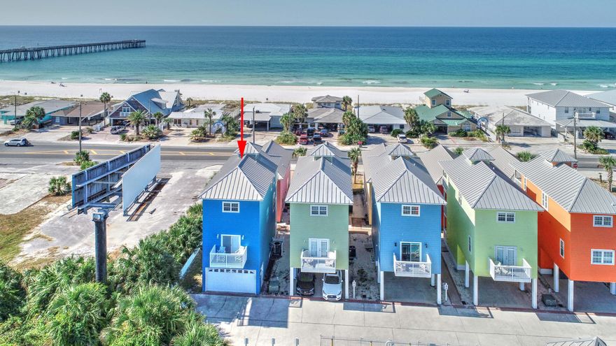 Listing is Active Contingent.  Seller is taking backup offers.This is an absolutely beautiful home across the street from the beach.  This home is move in ready or rental ready.  A very popular neighborhood right by pier park.  This home is 3 stories.  Sit on your porch and enjoy beautiful sunsets and the view of the Gulf of Mexico.  Each bedroom has it's own bathroom.  I cannot say enough about this home.  All furniture is included minus a few personal items.  Walk to Pier Park or the the pet friendly beach.  Complex has a pool.  This unit has a garage. This home will not last long. Hybrid hot water heater.