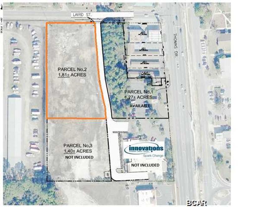 Parcel No 2 is a 2.65 +/- acre site that is ideally suited for a multi-family, office park, R&D, or Flex Warehouse development. The subject site is convenient to Thomas Drive and the Naval Warfare Center-Panama City's (Navy Base) main gate. Parcel No. 2 possesses 185' of frontage on Laird St. and is approximately 300' +/- from the signalized intersection of Thomas Drive and Laird Street.