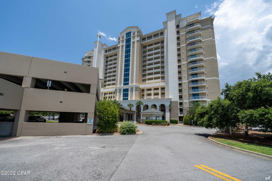 Waterfront Living at Marina Landing on Panama City Beach. Breathtaking views from this corner unit at Marina Landing! This condo is located on the sought after 12th floor and boasts sweeping views of St. Andrews Bay from the desirable west side of the building. Floor to ceiling views from most rooms or step out onto the large wrap around balcony with built-in gas grill, bar, and an outdoor fireplace. Interior offers a beautiful marble gas fireplace. The master has a jacuzzi tub with a separate shower. The bedrooms are also generous in size with tall ceilings.  There is a coat closet and large pantry. New HVAC and new hot water heater.  Amenities include boardwalk, marina, bay front pool, and exercise room.  Call today for a private tour of this spectacular condominium. living room can be purchased . The condo includes an outdoor storage space and a private covered parking spot. Marina Landing is a quiet resort with tropical landscaping, a bay front pool and hot tub, a health and fitness center.  Salty Pontoons rental & wave runners are located in the Marina.