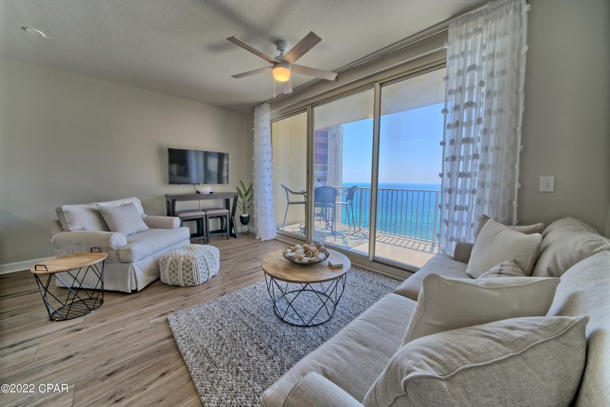 CURRENTLY UNDER CONTRACT, SELLER ACCEPTING BACKUP OFFERS'Gorgeous Turn-key beach front deluxe 2 bedroom, plus large bunkroom, 2.5 baths.  Rare floorplan (only 46 in building) w/ master slider double balcony. This particular stack (20) stack is dead on straight view! This unit sleeps 8 and has all new flooring, furniture, paint, appliances and ready to make money for the year! The unit has a proven track record  5 star reviews! Several rentals already on the books this year. 

Shores of Panama is a 23 story tuscany style resort in the heart of PCB & right next door to the famous Pineapple Willys.  Unbeatable amenities, including massive gulf side pool & hot -tub, 2 tiki bars, indoor pool and hot-tub.  Dedicated parking conveys. Last year Grossed $61k, and was blocked off January-March