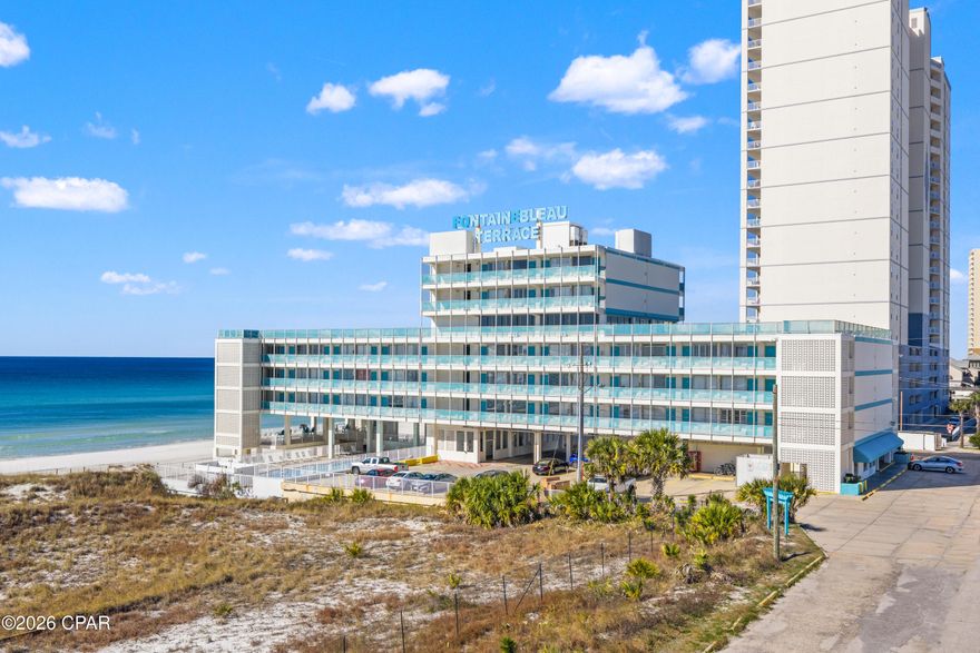 EXCEPTIONAL GULF-FRONT INVESTMENT OPPORTUNITY AT THE HISTORIC FONTAINEBLEAU TERRACE. Secure one of the most accessible Gulf-front assets in Panama City Beach! Unit 301 is perfectly positioned on price, offering a rare entry-level opportunity for an investor ready to capture the full potential of this high-demand market. Tastefully decorated and situated to maximize scenery, this unit is a blank canvas for your rental success, and one of the lowest priced condo's in PCB, Florida!

PREMIUM WEST END LOCATION: Experience the most desirable side of Panama City Beach. Located on the quieter West End and adjacent to the protected, low-density Bid-A-Wee Beach, your views are unobstructed and shielded from high-rise development on the east side of the building. You are perfectly situated just over a mile from the heart of the action, including the luxury shopping of Pier Park, the new Topgolf, and local dining.

YEAR-ROUND REVENUE POTENTIAL: Panama City Beach has evolved into a true year-round destination. With world-class events hosted at Pier Park throughout all four seasons—including the New Year's Eve Beach Ball Drop, UNwineD Festival, Bike Week, Ironman competitions, and massive car shows—the opportunity for consistent occupancy is immense. Unit 301 offers the coastal lifestyle that travelers seek for year-round stays.

UNMATCHED GULF VIEWS: Enjoy exceptional, front-row views of the Emerald Coast and the soothing sound of the waves right from your front door. The proximity to a deeded beachfront community ensures permanent, panoramic sights of the sugar-white sand and emerald waters.

INVESTMENT OPPORTUNITY & GROWTH: The all-inclusive HOA is an investor's dream, covering electricity, water, fiber-optic Wi-Fi, and more. This low-maintenance property is an ideal entry point for an owner looking to build a dedicated guest base. With strategic management, this unit has the potential to reach an annual income of $35k-$40k as you establish your repeat clientele.

AMENITIES & FUTURE GAINS: Fontainebleau Terrace has recently passed its milestone structural inspection and is currently undergoing enhancements to ensure a bright future for this historic landmark. Owners and guests enjoy a beachfront pool, private beach access, a 5th-floor rooftop panoramic lounge, and dedicated parking.

LIVE THE PCB LIFESTYLE: Don't miss this chance to secure a profitable piece of the historic Fontainebleau Terrace while prices remain accessible. Buyer to verify all information and measurements deemed important. Schedule your viewing today!