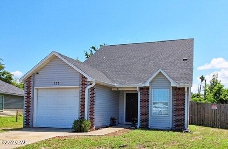 ADORABLE 3/2 on a Cul de Sac in Callaway.  That means close to shopping, eateries, & Tyndall AFB.  Home has a loft which doubles as an office/craft area/bonus room/play area.  Shed out back to store lawnmower, tools, & garden equipment for the cute little garden area.  Fire pit to sit around when Florida decides to cool off a bit.  Don't put off seeing this one.  Washer/Dryer bought in 2021 are negotiable.  A/C is brand new this year.  All sizes are approximate, please verify if important.
