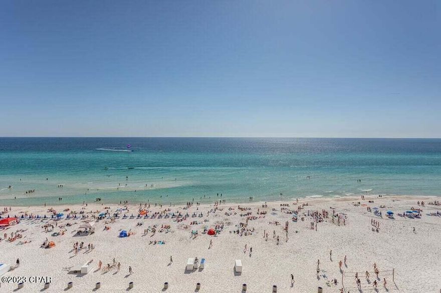 LOW FLOOR ALERT - TRUE BEACH-FRONT.  This is the condo layout that everyone loves.  RENTAL MACHINE - $73,346 Gross in 2022.  It has a wrap-around balcony so you have 180 degree views of beach, plus you have views of the pool at Shores of Panama.    2bd + BUNKROOM with 2 & 1/2 Bathrooms.  Remodeled and in GREAT shape.     INCLUDES A RESERVED 9TH FLOOR PARKING SPACE.  Make sure you see this one before it is gone.   FULLY FURNISHED AND YOU CAN INHERIT ALL THE RENTALS CURRENTLY ON THE BOOKS WITH THE RENTAL MANAGER.  ------ PROPERTY UPGRADES INCLUDE:  Full-size washer/dryer.  All cabinets changed out, kitchen redesigned.  Counter height in the bathrooms are the higher style-more modern-new cabinets in the 3 bathrooms. Granite replaced in kitchen as well as baths with thicker granite.  Crown moulding added.  New tile throughout- mirrors and lighting all changed out. Master has a small corner desk which renters have enjoyed as it also Includes small safe in  the master.  
Large closet with sliding mirrored doors in 2nd bedroom were added.  Both rooms have a king size bed with the master having a Tempurapedic mattress.  Hot water heater was changed out and kitchen appliances changed to stainless steel.