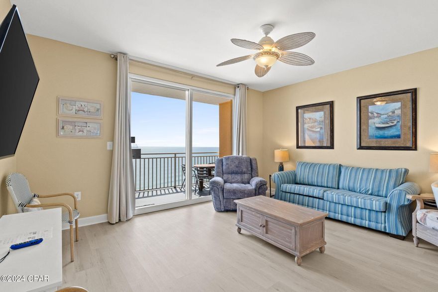 Beach living at its finest in the perennial favorite beach property, Splash - which offers some of the BEST rental income potential anywhere on the beach! Splash's incredible location on the west end of Front Beach Rd. and outstanding on-site amenities creates a resort style environment that is unique in Panama City Beach. Beautifully furnished, Gulf front condo - this 1 bed, 2 bath floor plan offers everyone plenty of room (sleeps 6). The beachy-chic themed unit features 9' ceilings, a spacious master suite, bunks, a large balcony, and interior upgrades such as stainless appliances, slab granite counters in the kitchen and bathrooms, brand new luxury vinyl plank flooring throughout. Conveys meticulously maintained and with a fantastic rental history. Property is equipped with the revolutionary Coastal Green Air system to efficiently manage appliance use and lower energy and maintenance costs. Splash! Offers all the Amenities of a true destination resort...over 400 feet of pristine Gulf frontage, welcoming resort style lobby, two distinct waterpark environments - Complete with Lazy River, Toddler Frog and Turtle Splash Pad, and kids Water Bucket Playground, full state-of-the-art Fitness Center, a Pool and Jacuzzi just for the Adults, Island Style Beach Bar and Grill, Covered Parking, Interactive water Toys, and coffee & snack shop. All this PLUS Covered Garage Parking, a Beach Apparel/Surf Shop and On-Site Rental Management & Check-In desk. It's all here at SPLASH! Located in the Heart of the Best Restaurants, Shops and Entertainment of course, Pier Park!