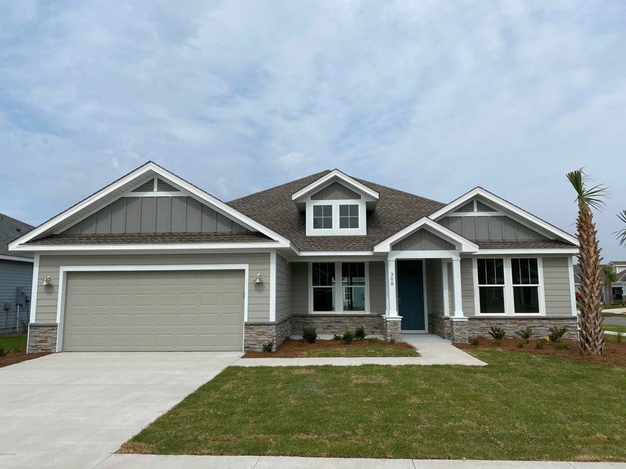 NEW CONSTRUCTION KITTIWAKE GOLD 4/3-located in Panama City Beach's desired BREAKFAST POINT subdivision built by Southern Coastal Homes-Offering quick easy access to TAFB, the white sandy beaches of the Gulf of Mexico, Publix anchored shopping center, Breakfast Point Academy-Rated A (walking distance) and the famous Pier Park. INTERIOR features of this coastal inspired home offers a private grand Foyer entrance, large volume Great Room open to a chef's kitchen with gas cooktop, separate oven with large center island, custom cabinetry with soft close drawers and stainless steel appliances. Large Master Suite w/ expansive tiled shower, double vanity and large walk-in closet. Office/4th Additional Bedroom, two more Bedrooms with easy access to another full bath, Dining Room and Laundry Room... EXTERIOR features a large 2 car garage, covered lanai, covered front porch, fully sodded yard with Rain Bird sprinkler system. This home is a KITTIWAKE GOLD home with upgraded finishes including luxury vinyl plank flooring, granite countertops, stainless steel sink, tiled Kitchen back splash, Moen plumbing fixtures, Whirlpool "Gourmet Kitchen" appliances, gas cooktop and much more. See the full list of GOLD STANDARD FEATURES, available DIAMOND ADDITION items and finish boards in the document section of this listing.