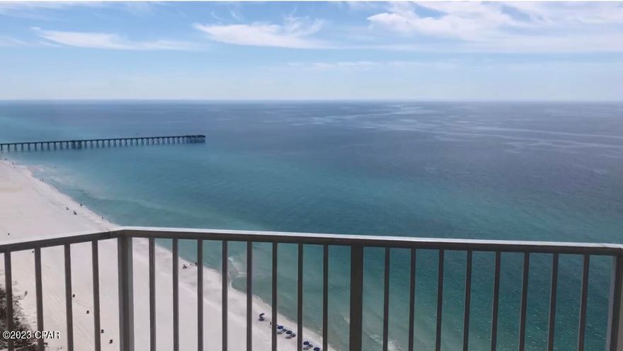 ***LISTING SOLD OFF MARKET. While off market, unit was painted and new furniture was added (sleeper sofa, kitchen table, king size bed, chest of drawers, end tables and lamps). *** Million Dollar Views! Tidewater 2418 offers floor-to-ceiling windows with spectacular views of the Gulf of Mexico, Russell Fields Pier, and Pier Park, all in one! Great for viewing 4th of July and New Years Eve fireworks! Enjoy the sunrise on the spacious balcony. Unit offers a new stainless steel refrigerator, updated light fixtures and tile floors throughout. Unit also features TWO outside storage closets on the 24th floor.