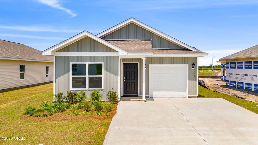 Welcome to the Poppy, a new plan located at Liberty in Panama City, Florida. The Poppy is a spacious 3-bedroom, 2-bathroom home spanning 1,281 square feet and features a single car garage. As you walk inside, you will be welcomed by the Engineered Vinyl Plank flooring which spans the main areas and bathrooms with soft carpet in the bedrooms. Upon entering, the front entrance is met with a long hallway next to the bedrooms and full bathroom next to the garage. Walking down the hallway, you'll find the natural light pouring into the open kitchen and living area, offering ample space for all your needs.

The Primary bedroom is conveniently located off the living area, providing a private retreat at the back of the home, complete with a bathroom and walk-in closet. The kitchen comes with an island for extra counter space, and you'll find stylish granite countertops in the kitchen and bathrooms seated on beautiful white cabinetry. Your new home also comes with our Smart Home Technology package, designed to elevate your living experience with elegance and modernity. This package offers unparalleled convenience, giving you effortless control over key features such as lighting automation, an IQ panel, a video doorbell, keyless front door entry, and temperature control from your smartphone.

On the outside of this popular plan, you will see durable vinyl siding, a rear patio to enjoy the spacious back yard. Sidewalks line the neighborhood streets for you to enjoy the beautiful Florida weather. Our Liberty community features underground utilities making it less susceptible to damage from severe weather leading to fewer outages and more reliable service. Residents of Liberty can enjoy exclusive access to two amenity centers, complete with two pools, a children's splash pad, two playgrounds for endless fun, a well-equipped fitness center, two pickleball courts and a basketball court to name a few things. To learn more about this home for yourself, call us to get connected today!