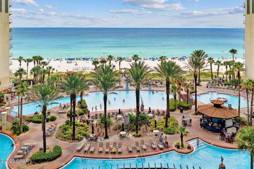 Cash Flow Potential! Rental Projection $50k+!! Great views from this 7th floor 1BR/2BA condo with a gulf front master bedroom and a separate bunk room! Open living room and kitchen floor plan. One of the few units with access to the dedicated parking space on the same level as the condo, just steps to the door. Fantastic location in the building. The balcony is situated to maximize seasonal enjoyment, sheltered from the north wind in the winter and the extreme heat in the summer. Amazing amenities at one of Panama City Beach's premier buildings. Approx. 500 ft of white sandy beachfront and 14,000 sq.ft resort style lagoon pool. 24 hour fitness facility. Two tiki bars Take a walk on the beach next door to Pineapple Willy's. Many shops, restaurants and entertainment venues nearby. Enjoy the best of Panama City Beach and the world famous white sand beaches!