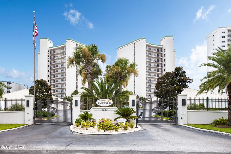 'CURRENTLY UNDER CONTRACT, SELLER ACCEPTING BACKUP OFFERS'First floor living in your gulf front condo. Is a one-of-a-kind luxury gulf front condominium on the east end of Panama City Beach. SummerWinds has 72 units. This gated, private, community is a non-rental community. This unit has a single car garage, 9-foot ceilings. The spacious first floor, two-bedroom, two-bath unit features gorgeous views of the Gulf of Mexico. Featuring 1,600 square feet of beachfront living space at Summerwinds, a resort-style private condominium. All important information to be verified by buyers.