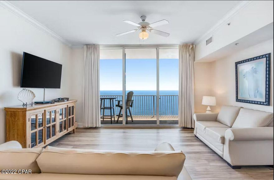 'CURRENTLY UNDER CONTRACT, SELLER ACCEPTING BACKUP OFFERS Penthouse Level, Sleeps like a mini 2 Bedroom! Begin your special story here at unit 3015 at Tidewater Beach Resort! One of the favorite 1 bedroom 2 bath with bunk room 923 sq ft ''L'' plan units that is a fantastic rental! This unit boasts spectacular views of the Gulf through the floor to ceiling sliding glass doors in the open living floor plan, laminate flooring and travertine tile throughout, fresh décor, new granite and cabinets in the kitchen, new appliances, etc. Tidewater Beach Resort is a premier property in Panama City Beach close to Pier Park featuring two outdoor lagoon style pools, heated indoor pool, movie theater and so much more!