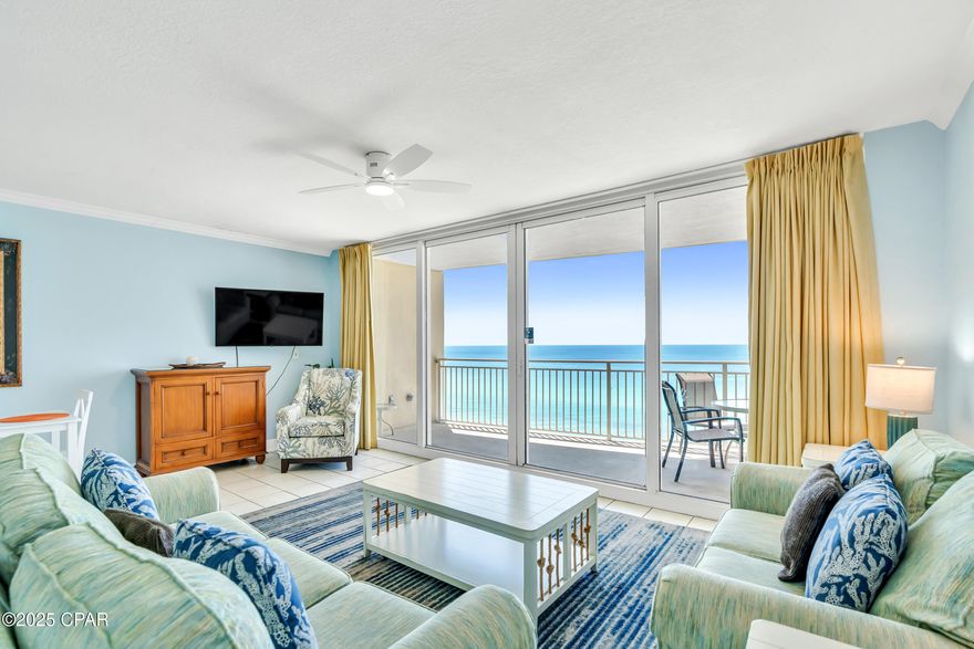 This spacious ''Bahama'' floor plan at Emerald Beach Resort is one of the largest 1BR Gulf-front layouts in Panama City Beach. The living and dining area is framed by a 12-foot wall of floor-to-ceiling glass, with sliding doors that open to a large balcony where the gulf views become part of your everyday living space. The kitchen is designed for function with granite countertops and a breakfast bar. Sleeping accommodations include a primary suite with king bed, a bunk nook, and a queen sleeper sofa, comfortably hosting up to 6 guests. Two full bathrooms make morning routines and beach days simple for all. With tile throughout the main living areas, a washer/dryer, and a smart layout, everyday living is easy and low-maintenance. On the 11th floor, this condo offers sweeping views and peaceful privacy high above the beach activity, with the added benefit of high-speed elevators to keep access easy. Resort amenities include multiple pools (including a gulf-front pool, a zero-entry splash pool for kids and seasonally heated options), hot tubs, shuffleboard, a fitness center with day spa, a Sky Bar, grilling areas, Starbucks, a gift shop, a convention center, on-site rentals, and 1,000 feet of private beach. All of this within minutes to Pier Park, popular restaurants like Sharky's, and exciting new attractions including Topgolf and Dolly Parton's Pirate Voyage dinner show, making this an unbeatable location for both owners and guests.