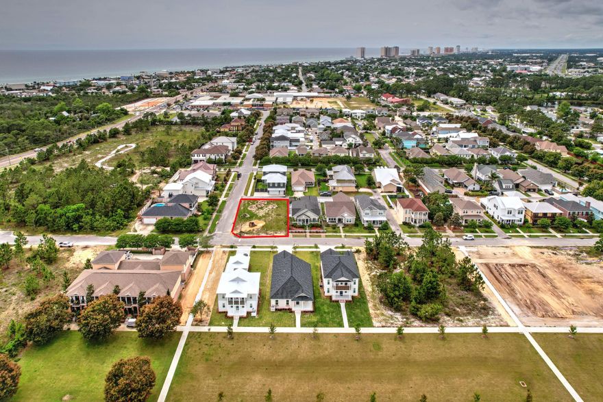 Spectacular CORNER building lot in the highly sought after Tapestry Park. This lot is cleared and ready for construction. Seller also has survey and custom plans for a 2400 sqft, 4 bedroom house with 2 car garage, 2 extra parking spaces. Tapestry Park features some amazing amenities including community pool, community room, tennis court, basketball court and sidewalks throughout. Tapestry Park is located in the heart of Panama City Beach were you are only 0.5 mile from nearest beach access, close to grocery stores and retail shopping. Beach Elementary is walking distance from the neighborhood. Surfside Middle School and Arnold High School are less than 2 miles away.