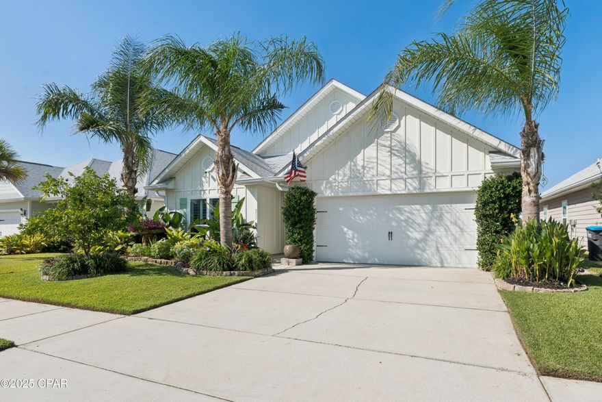 Pond View, turnkey with high end, beautifully curated furnishings indoors and outdoors, crafted for effortless luxury living. Best part walking distance to the beach, less than half mile.

Welcome to this beautifully updated 4-bedroom 2 bath home offering, 2,068 sq. ft. of heated and cooled living space. Upon entering this home, you will find a split floor plan featuring 3 bedrooms at the front of the home and guest bathroom, leading into the main living area. Open space made for entertaining. Primary Bedroom located off the living area featuring his and hers walk in closets leading into large double vanity and shower area, with separate water closet. 
Home is located in desirable Moonraker subdivision of Panama City Beach, Fl.  Every detail has been thoughtfully designed, blending modern comfort with elegant coastal style. 
Step inside to find premium engineered vinyl flooring installed in the main living areas and primary suite, providing the warmth of hardwood with the resilience of modern materials.  The spacious kitchen features high end finishes, a designer backsplash, both above and below the cabinetry with elegant lighting. Top of the line stainless steel LG appliances are all included making this kitchen as functional as it is beautiful. This home offers modern convenience with upgraded lighting, premium ceiling fans and amazing enhancements throughout. Plantation shutters throughout the home.
The exterior is equally impressive, Hardi Board siding and screened in back patio, featuring pavers surrounding the entire home, underground electric lighting, and lush, mature landscaping with drip system, with high end plants and large decorative planters, all included in the sale.   
Relax and unwind by the peaceful pond, or soak in your brand new saltwater 2025 Hot Tub, included in the list price.
The seller is also leaving extra matching LVP flooring to finish one additional bedroom, providing future flexibility. 
All appliances convey, including new LG washer, dryer, and refrigerator, and high-end furnishings. Offering a move in ready opportunity for those seeking a turnkey coastal retreat.  
Located .5 miles to M.B. County Pier and white sandy beaches, and just 3 miles to Pier Park. shopping, dining, and entertainment, as well as Publix, Home Depot, and top-rated local schools. Visit the community pool while grilling out or take a nice stroll around the pond and don't forget to take your furry paw friend to the large, oversized dog park.
This home delivers both luxury and convenience in one of Panama City Beach's most desirable neighborhoods.
If measurements deemed important, buyer to verify.