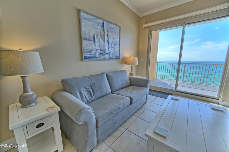 ACCEPTING CASH OFFERS ONLY.

This is unit is on the much desired 4th floor. It is over the large, beautiful Treasure Island pool. Because of this complex's orientation on the Beach it offers perhaps the best view of the entire Panama City Beach. The complex is well managed and has some of the lowest HOA fees of any 2 bedroom unit. It is within walking distance of the St Andrews State Park and is near several great restaurants and shopping areas. It is also near the new county multi million dollar sports complex. This units features $20,000 Storm Shutters, 10' ceilings, direct access to parking deck. Never have to ride the elevator. New flooring and furniture is only two years old. All information is believed to be correct but should be verified by the buyer.