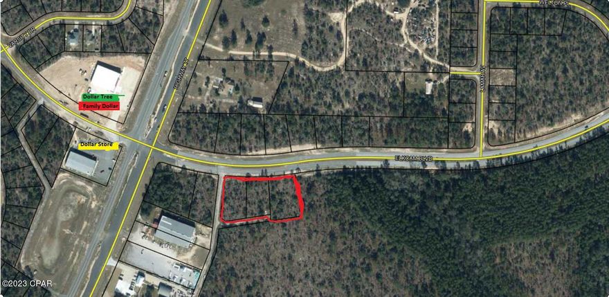 Vacant assemblage of 3 prime lots in Sunny Hills Commercial District. Lot numbers 1, 2, 3 of block 336, unit 5. Sunny Hills commercial allows commercial, residential multi-family or mixed use. multi-family/commercial. Property is 300 feet east of Hwy 77 & has visibility from Hwy 77 and is within 375 feet of the new Dollar General store. Commercial alley on south & west allows access for deliveries. All 3 lots to be sold to be sold as one unit or with concurrent closings. Taxes for assemblage are 344.72 and include MSBU annual assessment fee of $30.57. Subject to Sunny Hills unit 5 deed restrictions of record (see documents). New Washington County alcohol ordinance will allow a restaurant to serve alcohol on this site or a package liquor store. Public water available at site but septic system required.