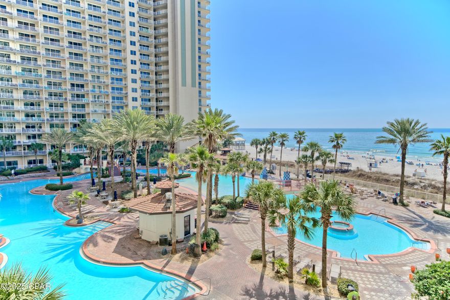 409! Low Floor Alert! w/ Same Floor designated parking! Beach front condo with great revenue potential. Low floors are golden ROI at Shores of Panama.
Parking is literally right around the corner from front door. You are just steps from parking to door~ No Elevators! Spectacular View of the Gulf and Pool! - Sleeps 6. If you are familiar with Shores of Panama - You know its a Rental Machine and Summer 2025 is booking now! Stucco Renovations complete on this particular unit. 

Currently, Shores of Panama is undergoing a major exterior facelift, and will be so beautiful when complete, which will put your investment well ahead of the others in PCB. The new Florida Condo Requirements are fast approaching for other resorts in town, and Shores of Panama will be complete, ahead of the game, and ready to capitalize maximum profit. Once Shores facelift is complete, there will be no stopping it. It will be the premier place to be in PCB. The price tag on a beachfront low floor unit like this will never be again. Don't miss this opportunity to capitalize on a ''buy now price''. Adding this to your portfolio will ensure years of ROI success. Rentals will continue strong during construction. Shores of Panama is a 23 story Tuscany style condominium complex in the heart of Panama City Beach, and right next door to the world-famous Pineapple Willys restaurant. Shores of Panama has unbeatable amenities, including a massive lazy river style gulf-side pool and hot-tub, tiki bars, food bars, indoor pool, garage parking, and a fitness center. Side note:  Seller is also selling 407, would be great to buy them both and rent to family and friends that want to be close together.