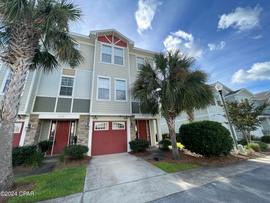3 bedroom, 3.5 bath, 3 story end townhome. Elegant townhome features 2 master suits on the 3rd floor. Front suite features large bathroom with jacuzzi tub and stand alone shower. 2nd floor has spacious living room, 1/2 bath, open kitchen, large laundry room with washer & dryer and dining area leading to balcony. 1st floor features studio apartment with large closet, stackable washer and dryer and full bath. French doors leak to patio area. Mini fridge 'AS IS'. 1 car garage. Trash service provided by HOA. Tenant must maintain flower beds and shrubs. Community features club house and swimming pool. Convenient location to the beach. $500 pet deposit/$50 pet fee/$25 month pet rent - 1 dog allowed.