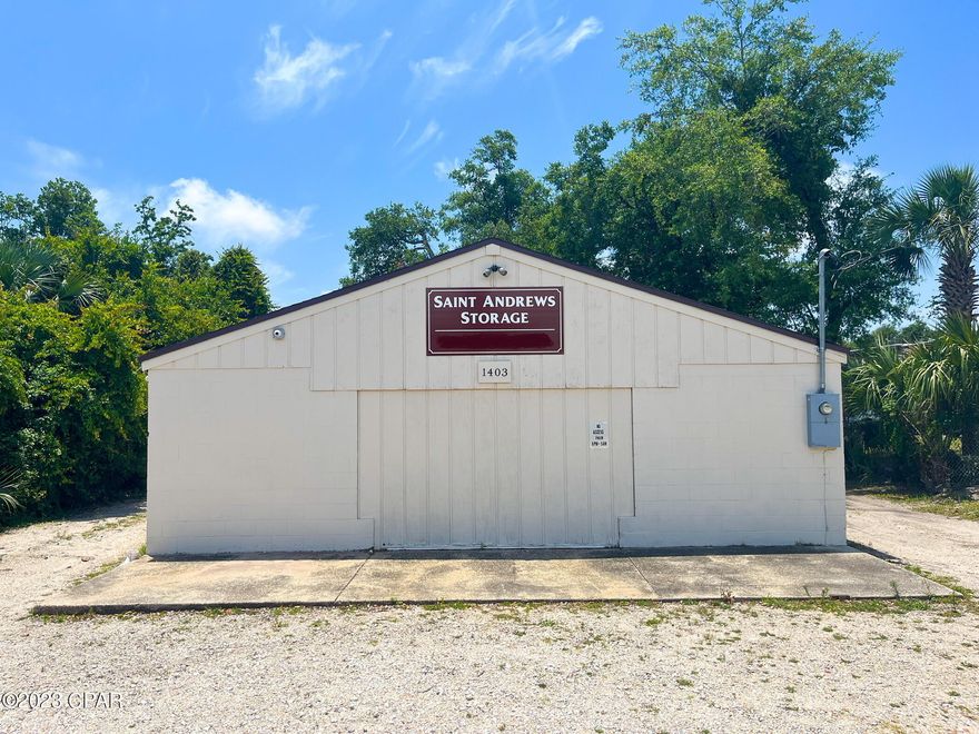 *INVESTMENT PROPERTY*
Here's your chance to own your own storage unit complex in the heart of Saint Andrews.  The original building had twenty 10'x15' units, but has been converted to sixteen 10'x15' units ($115/month), one 10'x25' unit ($145/month), and one 10'x30' unit ($155/month). Built in 1981, it has weathered many storms including Michael with only minimal roof damage. Brand new Roof put on in 2019. Average Power costs is $35.00 per month, Insurance is $1268.00 per year and Taxes are $980.00 per year. Website/management software is available for $75.00/month, optional but highly recommended. Working cameras security system in place.