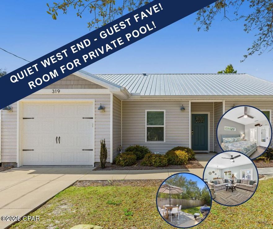 YES!  You CAN have it ALL!

This beach home is in the top 1% of Airbnbs, a GUEST FAVORITE, with 92 5-star reviews (SO FAR).  Bookings on the calendar WILL convey with sale if desired.

HIGHLIGHTS INCLUDE:
--Located on the quiet west end of PCB, just a few minutes from 30A
--2021 construction, HVAC, and water heater
--2024 roof (replaced after hail storm)
--2 blocks to public beach accesses #82 and #83
--Furnished and accessorized (with a few small decor exceptions)
--Sleeps 8
--Outdoor shower
--Fast Tesla/EV charger in garage
--Sweet backyard with ROOM FOR A POOL! 
--NO SEPTIC

See the walkthrough video attached to this listing, and ask your agent for the Airbnb link as well.

Thank you for your interest.  We look forward to your offer!