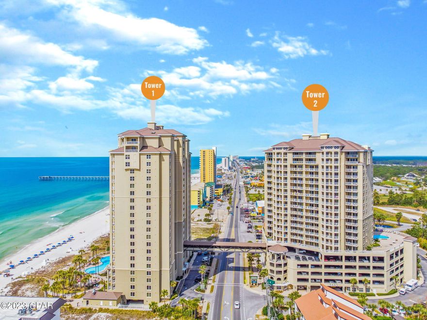 UNDER CONTRACT SELLER ACCEPTING BACKUP OFFERS. Are you looking for a spacious beach condo with beautiful views of the Gulf of Mexico? Do you want to earn extra income from your vacation home? This beautiful 3 Bed / 3 Bath, Beach Condo, with extra Bunks, is your chance to relax and enjoy the beach and also generate Vacation Rental Income. This spacious, corner unit offers breathtaking views of the Gulf of Mexico from the main living area, the primary bedroom suite, and from your very own private balcony. You'll love the open kitchen which has updated stainless steel appliances, granite countertops, and a large kitchen island. Relax and enjoy stunning sunsets overlooking the Gulf from your primary bedroom suite, with a private ensuite bathroom featuring double sinks, a large soaking tub and a separate, walk-in shower. This Beach Condo is located in Tower Two of Grand Panama, one of Panama City Beach's premier luxury resorts, offering Resort style amenities including two pools (one heated, gulf front pool), hot tubs, tiki bar, a fitness center, convenient Walkover from building to the beach, covered garage parking, 24/7 security, and a new General Store. Come to the beach and see this gorgeous condo for yourself!