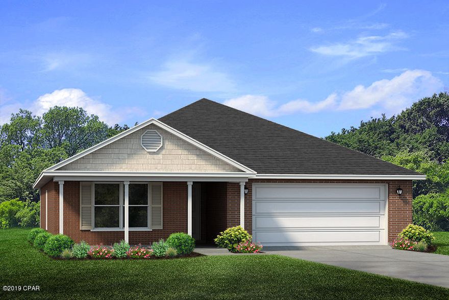 This Ryder Plan is under construction. As you drive up to this home you will a see a covered porch and two car garage. Through the front entry way you will find vinyl sheet flooring throughout all common and wet areas of this home. The shared bath has vinyl sheet flooring and shower/tub combo. The hallway opens to the large great room, kitchen and dining area. The kitchen is open with a center island and has plenty of cabinet space and a nice pantry for storage. Appliances include a dishwasher, microwave and stove. In the master suite you will find his and hers walk-in closets. -   Pictures, photographs, floor plans, elevations, features, colors and sizes are approximate for illustration purposes only and will vary from the homes as built. Home and community information including pricing, included features, terms, availability and amenities are subject to change and prior sale at any time without notice or obligation. For Move-In/Completion Estimates: Ready dates are estimates only. Timing of completion of construction and buyer move-in are subject to contingencies contained in home purchase agreement and governing jurisdictions issuance of a certificate of occupancy, and may change due to forces majeures and other delays or disruptions outside the reasonable control of D.R. Horton, Inc.