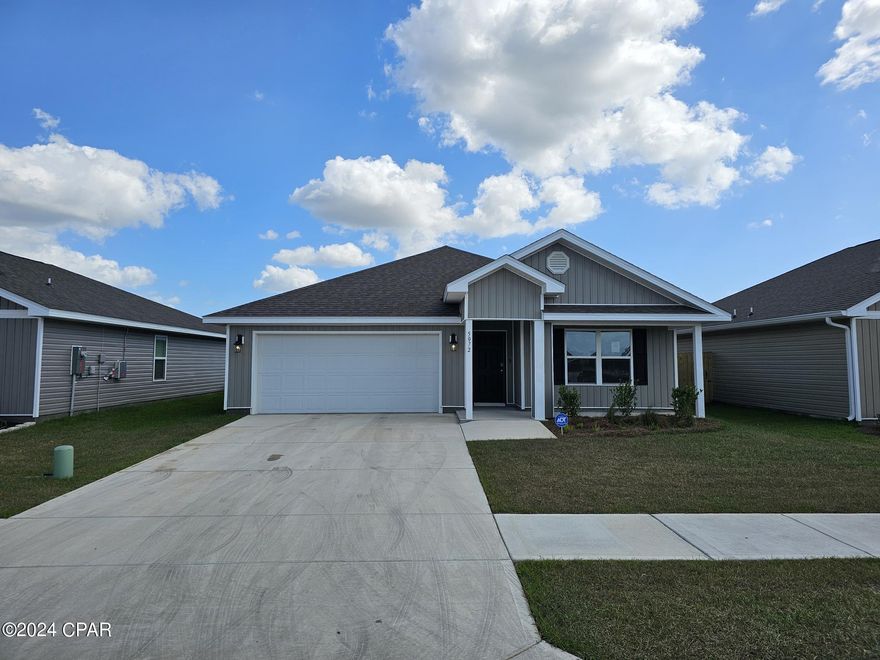 As you enter this Cali floorplan you will find traditional 8' ceilings. Engineered Vinyl Plank flooring in all common areas of the home and carpet in bedrooms. Open concept floor plan for entertaining. The kitchen has a center island, a large pantry, White Cabinets with durable laminate countertops. The kitchen is equipped with Brand name SS Range, Dishwasher and Microwave. A standard Smart Home package includes a KwikSet keyless entry, Skybell doorbell, automated front porch lighting, an Echo Dot device, and Quolsys touch panel which can be integrated to control your lighting, thermostat, front door and so much more. A builder 10 year structural warranty is also included. Titus Park is in Panama City, Florida and is only minutes away from Tyndall Airforce Base! This large-scale multi-phase community is located off Highway 390 at Highway 231, centrally located for an abundance of shopping, restaurants, and great schools! Beautiful white sands beaches are just a short drive from your doorstep. Access the bay for fun and fishing by use of the public boat ramp only 3 miles away. There will soon be a Publix shopping center across the street from the community entrance. Titus Park highlights some of the most beautiful floorplans, which have amazing features. We are building both our affordably priced Express Homes as well as our Traditional Series with upgraded finishes both inside and out. Contact a D.R. Horton Sales agent for more information on everything that Titus Park has to offer!
