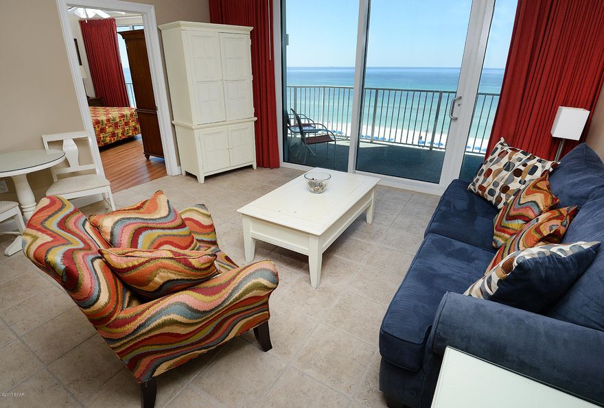 The best aspects of Florida living come together in this exceptional 2 bedroom, 2 bath coastal condominium at the Boardwalk Beach Resort! Perfect elevation – 5th floor is not too high and not too low! Beautifully furnished and rental equipped (Sleeps 6)!!! The Gulf front master bedroom offers balcony access and an en suite bathroom. The condo features an open kitchen/living design with tremendous views and balcony access as well. Interior highlights granite countertops in kitchen, culture marble in bathrooms, tile floors throughout main living areas, hardwood flooring in bedrooms, 9' ceilings, crown molding, six panel doors, designer perfect furnishings and accessories Resort style amenities include a 2,500 sf zero entry pool (seasonally heated), two spas, Gulf front fitness facility lavish pool deck, Splash Zone children's pool area with interactive water toys, Kids Club, sauna, steam room, massage therapy, covered parking, 24 hour reservation desk and Island Breeze corner market featuring sundry shop, pizza, ice cream and much more!