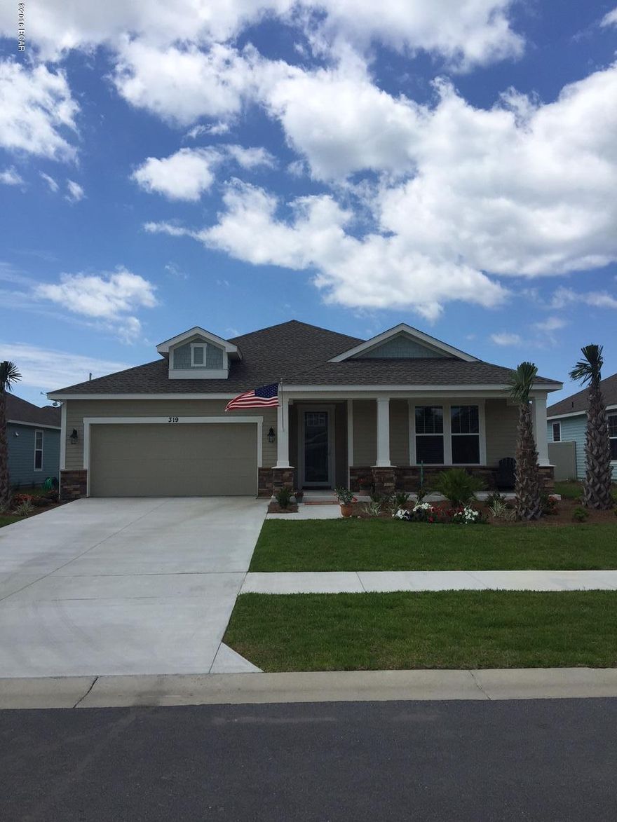 This house is a new construction Model Home Example and not the actual house being built. This home has a Mako Floor Plan with a Craftsman 2 Elevation. A Samuel Taylor built home includes standard features such as designer carpet in main areas and bedrooms, 8 ft. 2 panel craftsman interior door package, brushed nickel fixtures and faucets throughout, insulated (R19) interior common walls and insulated (R38) ceilings, and durable Sherwin Williams premium interior wall paint. Kitchen features stainless steel appliance package (range, dishwasher, & microwave) and oversized 36'' wood cabinetry with crown molding, and granite counter tops. Full bathrooms include raised vanity heights, large tile flooring in bathrooms and laundry rooms, 2 x 6 Exterior Wall Construction, and hurricane tie down ro anchor system. Exterior of home includes coastal and craftsman architecture, spacious 2 car garage, architectural roof shingles with an extended warranty, low maintenance aluminum fascia and vinyl soffits, termite treated foundation, Hardi-Plank siding with an extended warranty, and durable Sherwin Williams Loxon exterior paint. All new construction homes are backed by a 2-10 Home Buyers Warranty. Your HOA dues includes lawn maintenance for the home. The Whisper Dunes subdivision includes sidewalks, curb & gutter, a beautiful community pool and pool cabana. Whisper Dunes is a golf cart friendly community and you are within a short driving distance to our beautiful beaches, Pier Park shopping, NW FL Beaches International Airport, and the beautiful 30A South Walton area. Choose your lot, floor plan & elevation, choose your design options, and pick your paint colors! All measurements and sizes are approximate, please measure for accuracy and verify all sizes.