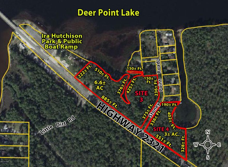 Excellent 3 Acre Residential Canal Waterfront Development Opportunity on Deer Point Lake near the Deer Point Dam and east and adjacent to Stoney Point Road.  This site is noted as Site 4 on the property aerial and part of a fragmented parcel consisting of 76.6 acres (Bay County Parcel Number 08671-000-000).  Zoned Agriculture/Timberland (AG-2) in Unincorporated Bay County, rezoning & access to municipal water & sewer would require annexation into the City of Lynn Haven.  Additional vacant waterfront and interior land parcels available from .84 acres to 130 acres along the Highway 2321 corridor in the Deer Point Lake and North Bay area.
