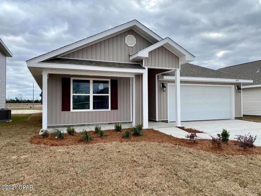 The features of this Cali floorplan include: Vinyl flooring throughout the common areas, durable laminate counter tops and beautiful cabinetry in light

and bright tones in kitchen and bathrooms, Nickel hardware on interior doors, carpet in the bedrooms. Appliances include, a stove, microwave and dishwasher.

This home has a open kitchen with island to a living and dining area. Two bedrooms are just off the foyer and have a shared bath. Bedroom 1 is situated at the

back of the home and has a bath with garden tub, separate shower, dual vanity sinks and large walk in closet. This home is being constructed with the Zip Sheathing system, providing greater protection than a traditional housewrap from damages due to wind, rain, and extreme weather.