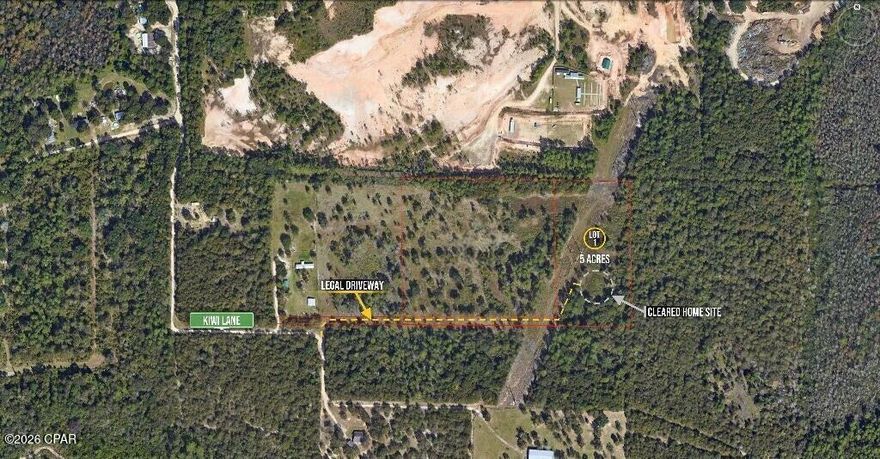 Motivated Seller offering land clearing to buyer for their perfect home site.  Seller will consider digging the well with an acceptable offer.  Just about 30 minutes from the beautiful beaches of Panama City, this 5 acre homesite offers the perfect mix of privacy and convenience.

A private driveway leads you back to a cleared, homesite that's ready to build on. The lot is flat with no floodplain or wetlands to worry about, making the building process simpler and more affordable. Power is available and the property has been surveyed. Access is deeded easements.

This homesite gives you privacy while still offering plenty of open space and extra room for a workshop, or simply enjoy more space between you and the neighbors.

If you're looking for a peaceful setting that's still close to town, shopping, schools, and about 30 minutes to the beaches, this property gives you the best of both worlds.

Your new beginning starts here.