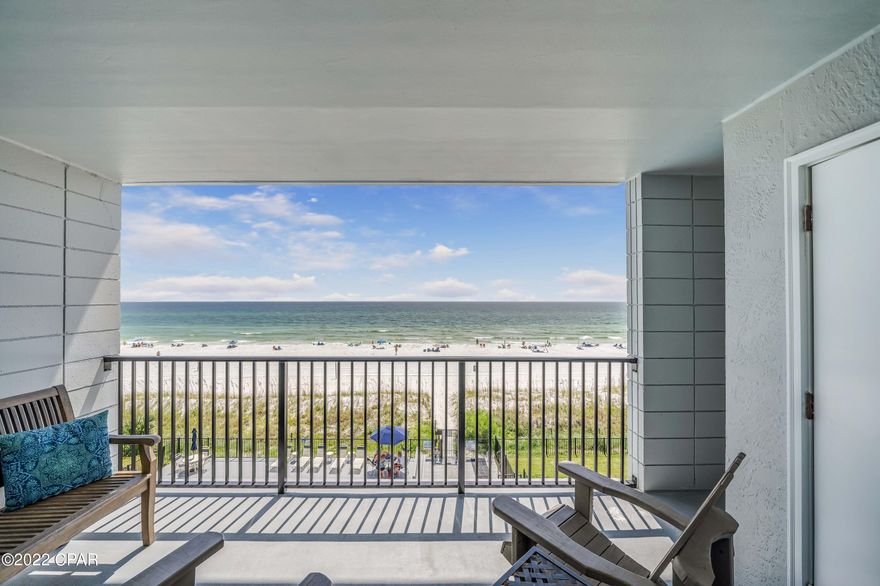 CURRENTLY UNDER CONTRACT, SELLER WILL CONSIDER BACKUP OFFERS- Want your own little piece of paradise? Here it is! A RARE OPPORTUNITY to own a 4th floor unit with an exceptional balcony view over looking the pool area! This gorgeous 1 bedroom, 2 full bath condo boasts BUNK ROOM for added sleeping space, meticulously clean, beautifully decorated with fun shabby chic charm,  tile floors throughout and ready to move-in right in or place on a rental program. This beach get away is being sold fully furnished including the washer and dryer which is located in the storage room just outside the front door. *Balcony sliding door was replaced in (2020) a $6500 cost, New HVAC (June 2022), refrigerator  2 years old, washing machine 2 yrs old.  Mariner East is just a few weeks away from the completion an Hurricane Michael Insurance settlement.  Everyone will enjoy this condo facelift for years to come. These units rarely come up for sale and sell quickly! Don't miss out on this opportunity! Call your favorite Realtor today to see this virtually or in person. All sizes and information are deemed accurate please verify if important.