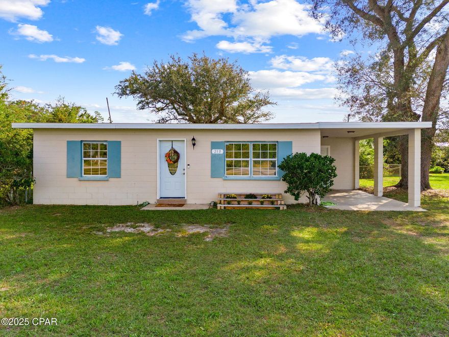 CURRENTLY UNDER CONTRACT, SELLER WILL CONSIDER BACKUP OFFERS

Welcome to 213 S Berthe Avenue, a beautifully updated home situated on a spacious corner lot (.3 acres) shaded by mature oak trees.

This charming 2-bedroom, 1-bathroom block home features modern luxury vinyl plank flooring throughout, a fully updated kitchen with white cabinetry, custom tile backsplash, a new stove, and a stylish bathroom with a tub/shower combo and designer tile.

Step outside and enjoy the large, privacy-fenced backyard, perfect for outdoor entertaining, pets, or relaxing under the trees. Additional updates include a new roof with 30-year dimensional shingles (April 2024) and an HVAC system (interior and exterior units) manufactured in 2018 for added peace of mind.

Located just minutes from Walmart Supercenter and only 10 minutes to Tyndall Air Force Base, this home offers unbeatable convenience in a desirable Flood Zone X area, meaning, no flood insurance is required. With no HOA, you will enjoy the flexibility to make this property your own.

Whether you're a first-time homebuyer or a savvy investor seeking a low-maintenance rental, this move-in-ready home checks all the boxes. Schedule your private showing today!