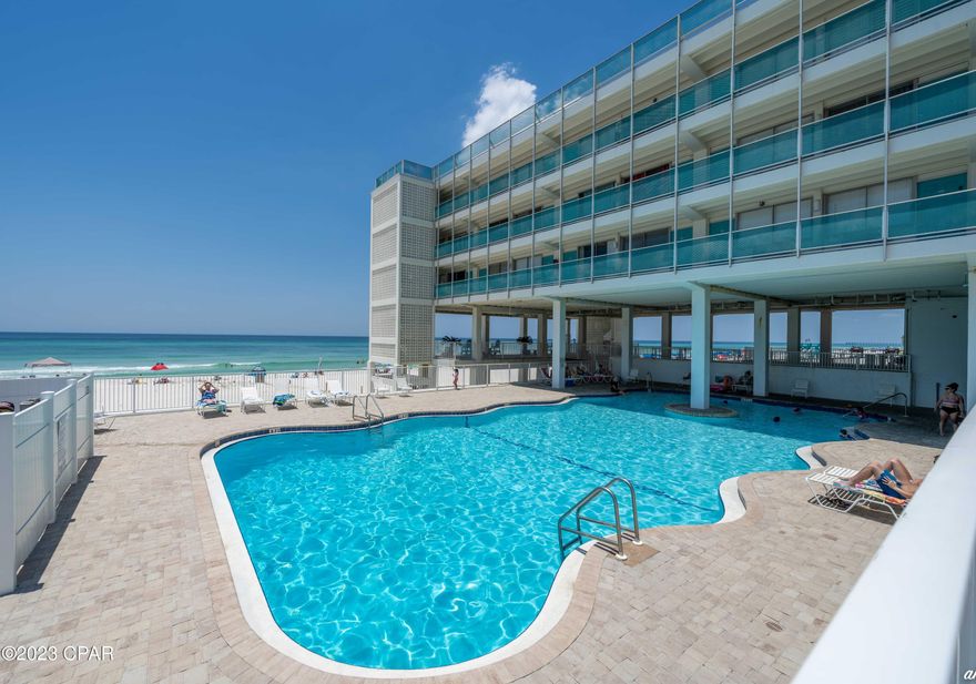Fontainebleau Terrace, iconic landmark in Panama City Beach, located on the Gulf of Mexico, enormous pool, sun deck, private beach and just a few steps before your toes are in the sugar white sand and the emerald green water! #325 has been updated, these condos have the potential to gross 40K annually as a vacation rental or use as a second home getaway. Tile floors, updated bathroom, dining area, nicely done and just a few minutes from Pier Park as well as walking distance to multiple restaurants and shops. Bring your sandals, come visit today!