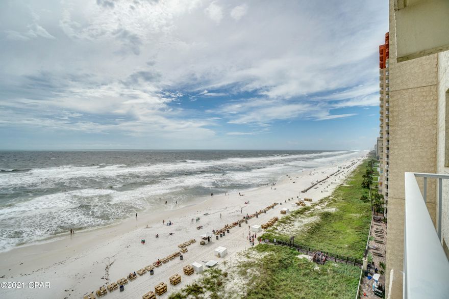 CURRENTLY UNDER CONTRACT, SELLER ACCEPTING BACKUP OFFERS - Best View in Panama City Beach!!  This Condo is located Gulf Front - Full East/West Gulf Views from Your Balcony. It comes Fully Furnished - 1 bedroom / 2 bath with Bunk Room. It can accommodate 6 people comfortably. A deeded parking spot conveys with purchase.  It's located on the same floor as the condo and is only steps away from your front door - NO ELEVATOR! Enjoy your morning coffee or happy hour cocktail from your balcony overlooking the beautiful waters of the Emerald Coast. Shores of Panama offers a Lagoon-Style pool which may be the Biggest & Best on the beach.  Other features include:  24-Hour Fitness Center, Heated Indoor Pool & Hot Tub, Poolside Tiki Bar and a Poolside Grill...Plus so much more.