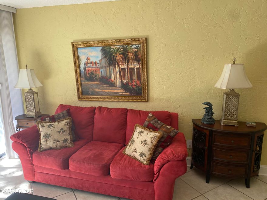 Great location! Beachfront complex. Less busy end of Thomas Dr. ,you can walk to restaurants, stores, etc. 2 bedrooms upstairs with 2 full baths. 1 bedroom & full bath downstairs, over looking the pond & tennis courts. Tile throughout, new cabinets in kitchen & all baths. Very spacious & nicely decorated. 2 balconies, one from downstairs LR & 1 from up stairs master. 3 outside storage closets. Pools, tennis, shuffelboard & of course the beautiful beach. Storage closet near front door & one on balcony as well. You never have to worry with parking here.  NO parking garages, NO elevators!!!