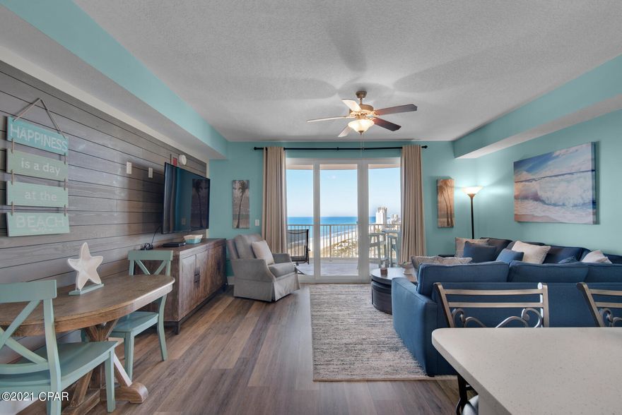 The views from the balcony are amazing. Tower III at Calypso is the newest condo in Panama City Beach. Adjacent to Pier Park and a quick walk to the City Pier. Luxury interiors w/stainless-steel appliances, quartz counters. The owner has added multiple upgrades to include custom Shiplap in the living room, Beadboard wainscot down the hallway, and custom built in bunk beds. Amenities include lagoon-style pool, fitness center, restaurant/coffee shop and parking garage. Call today to make an appointment to see this Unbelievable unit at Calypso Tower III.