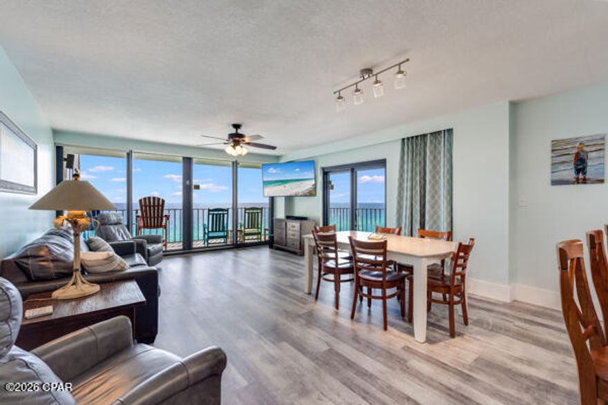 Welcome to Watercrest 1510, a stunning beachfront retreat in the heart of Panama City Beach, Florida. Perfectly perched on the 15th floor, this luxurious two-bedroom, two-bath condominium delivers everything you envision when you picture coastal paradise--panoramic ocean views, warm Gulf breezes, and unforgettable sunsets over sugar-white sands!

This property has a proven rental history, making it an outstanding investment and personal escape in one. Guests return year after year for its unbeatable location and sophisticated comfort. Recently refreshed with over $110,000 in renovations, Watercrest 1510 shines with style and attention to detail. Fresh finishes, modern furnishings, and an open-concept design showcase coastal elegance while maintaining easy, livable charm!

Step inside and you're immediately greeted by breathtaking, floor-to-ceiling views of the Gulf of Mexico. The light-filled living area opens directly to a wraparound balcony--a signature feature of this unit--offering nearly endless horizons and sea breezes from sunrise to sunset. There's space for morning coffee, leisurely lunches, or sunset cocktails as the sky transforms into shades of gold and coral. A second private balcony extends the outdoor living space, giving you multiple vantage points to take in the view!

Inside, the kitchen features upgraded appliances, sleek countertops, and new cabinetry--designed for both beauty and functionality. The bedrooms are tranquil retreats, the master suite featuring direct balcony access and an oceanfront panorama that makes waking up feel extraordinary. Every corner has been curated for relaxation, from the luxurious bathrooms to the thoughtful coastal décor!

Watercrest is one of Panama City Beach's most desirable resorts, known for its prime beachfront location and array of amenities. Enjoy a large beachfront pool, hot tub, kiddie pool, fitness center, tennis courts, and direct access to the soft sands of the Gulf coast. The building is well-maintained and conveniently situated near top local attractions, dining, and entertainment--everything you or your guests could want within minutes!

Whether you're seeking an income-producing investment or a private oceanfront getaway, Watercrest 1510 delivers the best of both worlds: modern comfort, timeless views, and the ultimate Panama City Beach lifestyle. With turnkey upgrades, a strong rental record, and a setting built for memory-making, this is your chance to own a piece of Gulf Coast perfection!

Watercrest 1510--where every sunset feels like it was meant just for you!