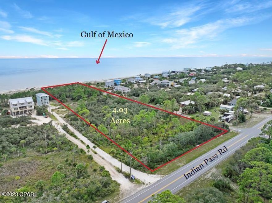 STUNNING GULF FRONT LOT WITH 200' OF WATERFRONT FOOTAGE & UNOBSTRUCTED SCENIC VIEWS IN BEAUTIFUL INDIAN PASS! Build your dream home in this private & secluded ''Old Florida'' vestige absent from crowds with pet friend beaches, fresh & saltwater fishing & boating access points just a short drive away at the public boat ramp. Live entertainment, locally caught seafood & world-renowned Apalachicola oysters are served at the famous Indian Pass Raw Bar; a favorite gathering place for locals & tourists. At The General Store you will find what you need for a day of fun on the water. Enjoy the Indian Lagoon estuary by kayak, canoe or a small boat. For the ultimate nature experience, take the ferry to the National Wildlife Refuge at nearby St. Vincent Island. At 4.03 acres, this would be an excellent investment! Call for a showing & tour of the area today.