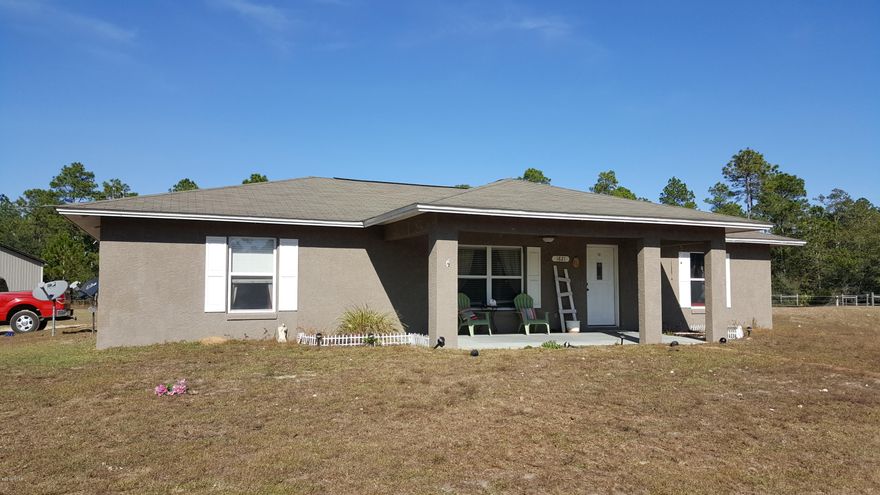 Welcome to a wonderful equestrian property, in the country but still close to town, shopping and entertainment!  This home offers 3 bedrooms and 2 baths with 1856 sq. ft. sitting on 10 acres.  Property features 3 pastures, a 275' x 145' Riding Arena and a 60-foot round pen in the front of the home.  Also including a 32’ X 60’ barn with 5 completed 12’ x 12’ stalls, and room for 3 more, 5 completed 4(L) x 3(w) x 8(H) tack stalls and feed/lounge room.  This home is block with stucco exterior, tile in living, dining, kitchen and baths.  Kitchen features granite countertops with tile backsplash and mostly stainless steel appliances. Thank you for considering this wonderful property!  All measurements and information should be verified if important