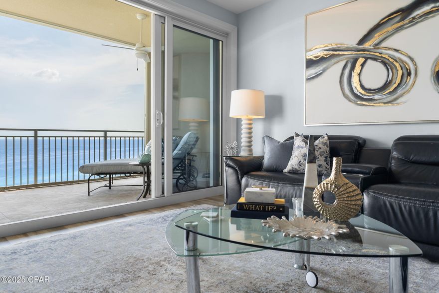 Perched on the 16th floor of the exclusive, rental-restricted Grand Dunes North Tower, Villa 1640 blends refined coastal elegance with sweeping Gulf views that seem to go on forever. Offering 3 spacious bedrooms, 3 full baths, and 2,333 sq. ft. of thoughtfully designed living space, this fully furnished residence is move-in ready for immediate enjoyment. Step off your semi-private elevator into a private foyer, where high ceilings, solid 8' wood doors, and an open, light-filled floorplan set the tone. The kitchen features new kitchen aid stainless appliances, including a 5-burner natural gas cooktop, double ovens, and built-in icemaker. The Gulf-front primary suite is a serene retreat with a sitting area, dual walk-in closets, and an en suite bath featuring a jetted soaking tub dual-head shower, and custom cabinetry. Two guest suites, each with their own full bath, ensure comfort and privacy.
Outside, the expansive 350+ sq. ft. balcony is an outdoor living room, complete with a built-in natural gas grill and protected by hurricane shutters, ideal for sunset dinners or morning coffee over the emerald waters.
Grand Dunes owners enjoy unmatched amenities: 24-hour gated security, secure underground parking, a beachfront lagoon-style pool, private heated pool & hot tub, owner's lounge with fitness center and billiards, guest suites, and 200 feet of private white-sand beach.
Perfectly situated between Destin and Scenic Highway 30A, Grand Dunes offers the best of Gulf-front living with premier shopping, dining, and entertainment moments away, including Silver Sands Premium Outlets, Grand Boulevard, and the Sandestin Golf & Beach Resort.
If you've been looking for a turnkey Gulf-front home in one of the Emerald Coast's most prestigious addresses, this is it. Schedule your private showing today.